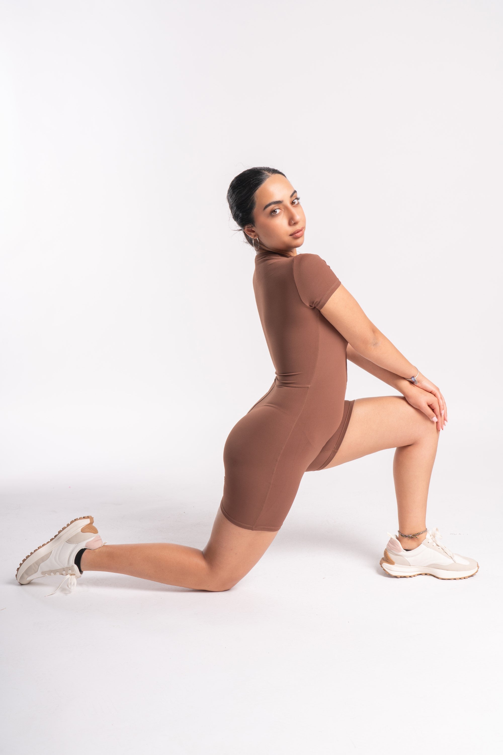 Zip-Front Unitard in Brown