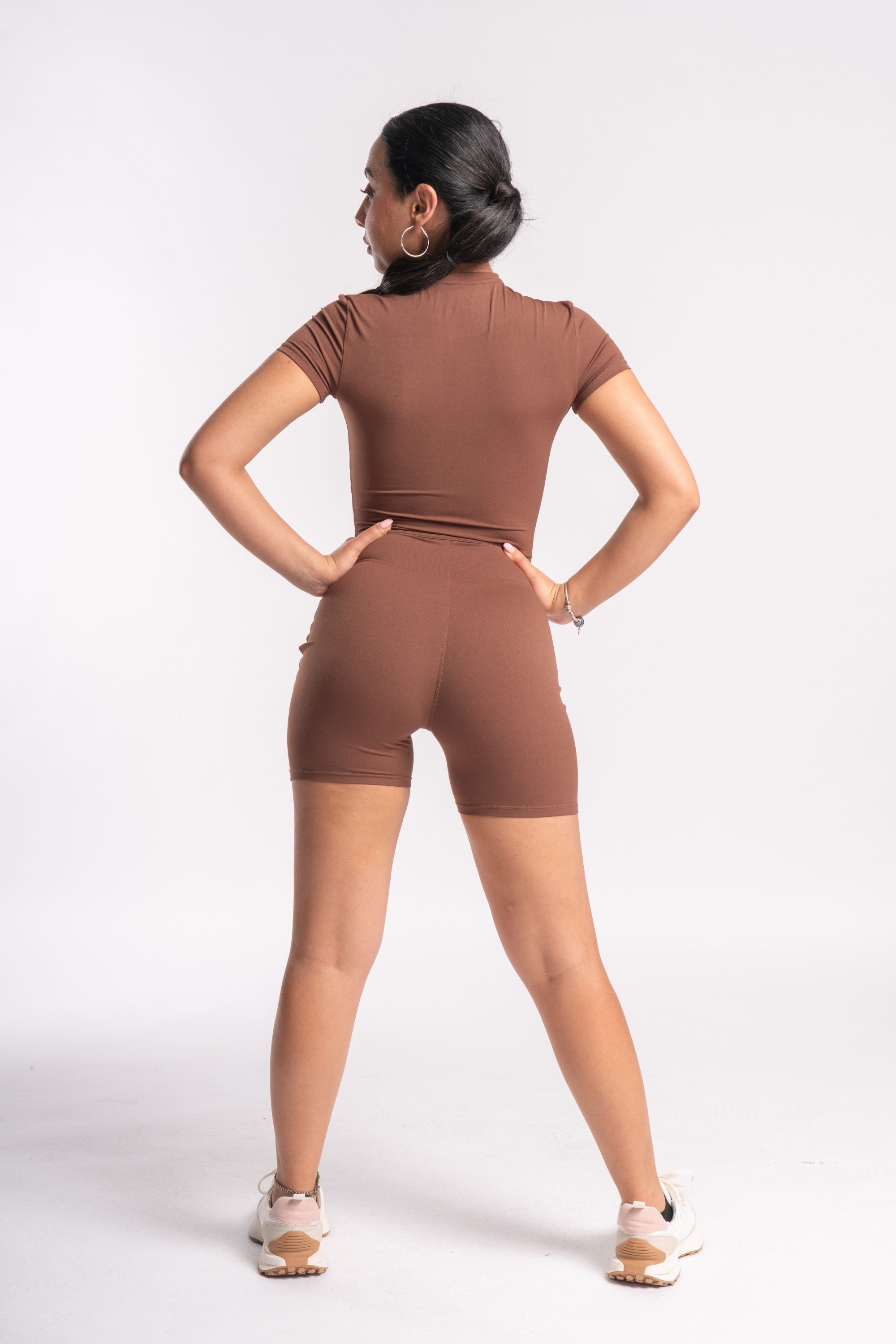 Zip-Front Unitard in Brown